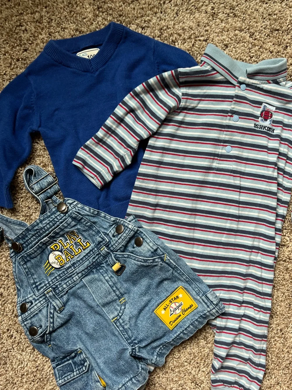 Vintage Baby Bundle OshKosh B'gosh Blue Onesie Denim Overalls Set